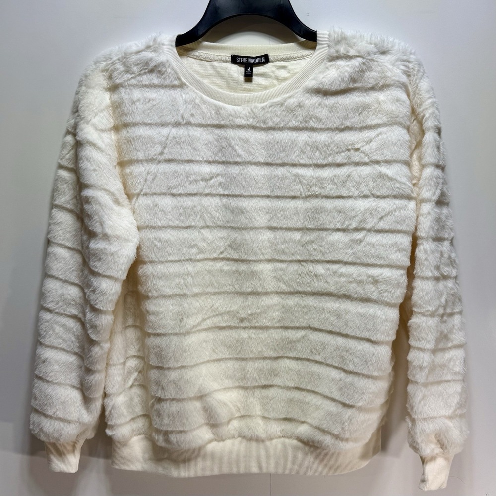 Steve Madden Faux Fur‎ Comfy Pullover Sweater Shirt Cream Women's Size Medium